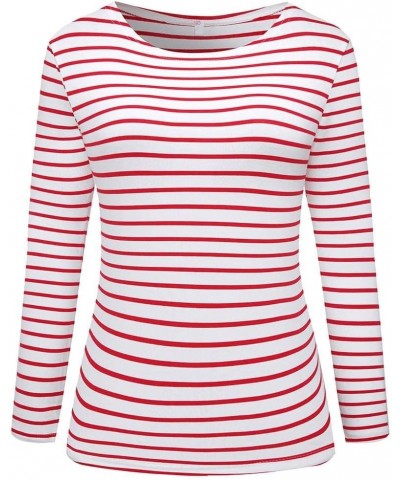 Women's Long Sleeve Striped T-Shirt Tee Shirt Tops Slim Fit Blouses Red White $6.75 T-Shirts