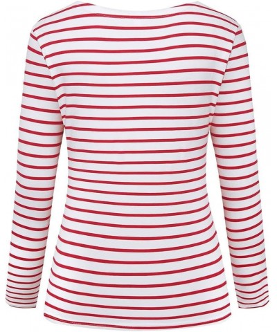 Women's Long Sleeve Striped T-Shirt Tee Shirt Tops Slim Fit Blouses Red White $6.75 T-Shirts