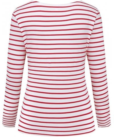 Women's Long Sleeve Striped T-Shirt Tee Shirt Tops Slim Fit Blouses Red White $6.75 T-Shirts