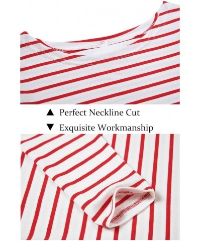 Women's Long Sleeve Striped T-Shirt Tee Shirt Tops Slim Fit Blouses Red White $6.75 T-Shirts