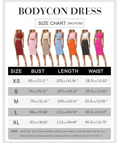 Womens Summer Bodycon Dresses Crew Neck Cutout Midi Dress Casual Slit Sleeveless Ribbed Knit Pencil Dress White $16.80 Dresses