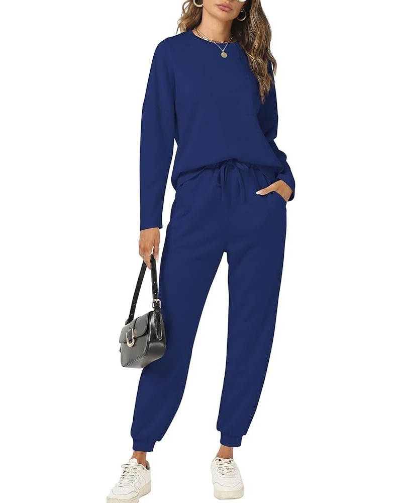 Jogger Outfits Leisure Sets for Women 2024 Sweat Matching Sets 2 Piece Cozy Athleisure Casual Lounge Wear Navy $18.48 Activewear