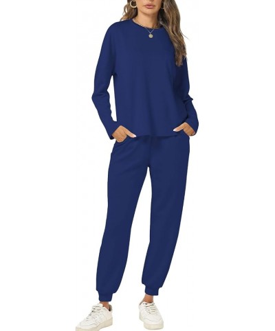 Jogger Outfits Leisure Sets for Women 2024 Sweat Matching Sets 2 Piece Cozy Athleisure Casual Lounge Wear Navy $18.48 Activewear