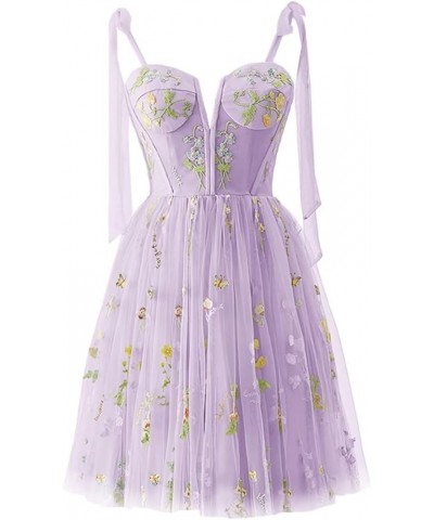 Women's Tulle Flower Embroidery Short Homecoming Dresses Spaghetti Straps A Line Graduation Party Dresses 3-purple $23.10 Dre...