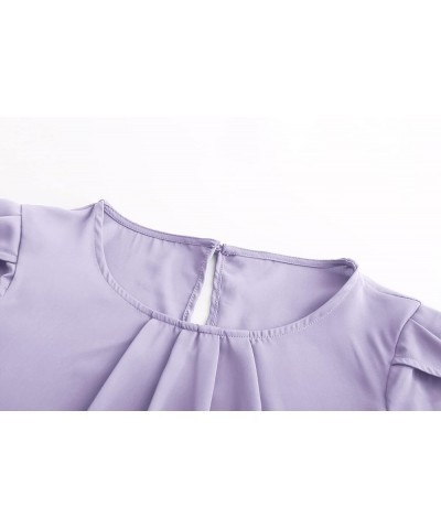 Women's Casual Round Neck Basic Pleated Top Cap Sleeve Curved Keyhole Back Chiffon Blouse A- Light Purple $15.89 Blouses