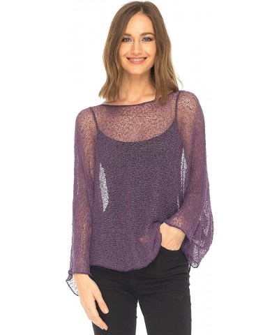 Womens Sheer Blouse Top Knit Lightweight Shrug Sweater Poncho Purple $18.75 Sweaters