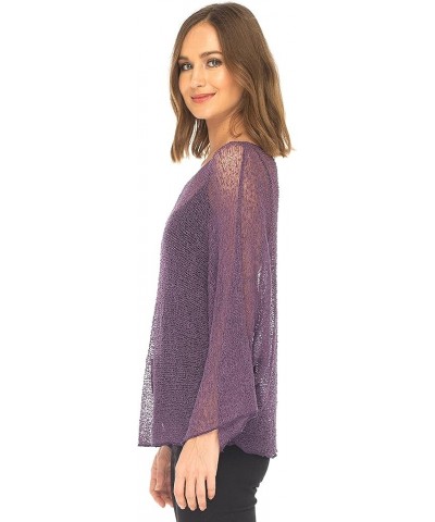 Womens Sheer Blouse Top Knit Lightweight Shrug Sweater Poncho Purple $18.75 Sweaters