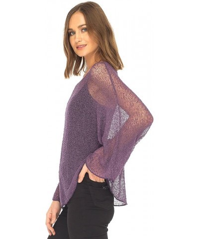 Womens Sheer Blouse Top Knit Lightweight Shrug Sweater Poncho Purple $18.75 Sweaters