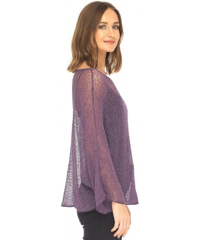 Womens Sheer Blouse Top Knit Lightweight Shrug Sweater Poncho Purple $18.75 Sweaters