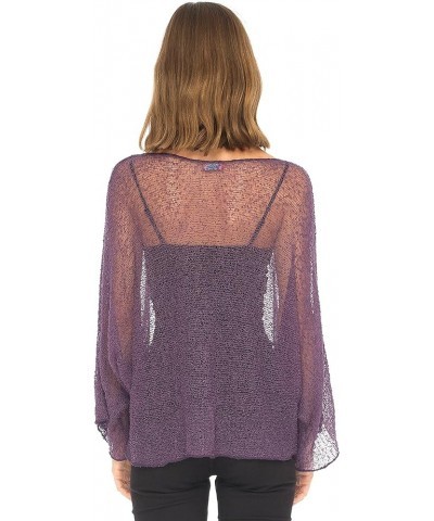 Womens Sheer Blouse Top Knit Lightweight Shrug Sweater Poncho Purple $18.75 Sweaters