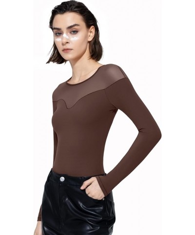 Mesh Bodysuit for Women Crew Neck Long Sleeve Body Suits Sexy Sheer Tops Smoke Cloud Pro Collection 04 Chocolate $13.20 Bodys...