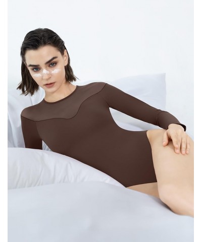 Mesh Bodysuit for Women Crew Neck Long Sleeve Body Suits Sexy Sheer Tops Smoke Cloud Pro Collection 04 Chocolate $13.20 Bodys...