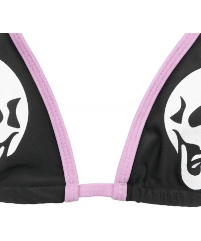 Women Funny Skull Letter Print Goth Bikini Set 2 Piece Neon Bandeau Swimsuit Black&pink $13.50 Swimsuits