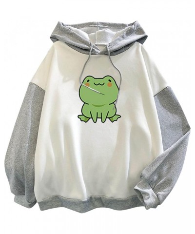 Cute Frog Hoodie for Womens Teen Girls Long Sleeve Shirts Tops Kawaii Graphic Sweatshirts Casual Fashion Pullover 01 Gray $6....