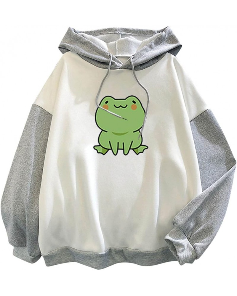 Cute Frog Hoodie for Womens Teen Girls Long Sleeve Shirts Tops Kawaii Graphic Sweatshirts Casual Fashion Pullover 01 Gray $6....