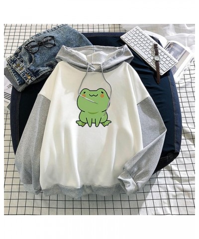 Cute Frog Hoodie for Womens Teen Girls Long Sleeve Shirts Tops Kawaii Graphic Sweatshirts Casual Fashion Pullover 01 Gray $6....