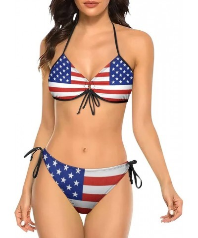 Women Swimsuit Jamaica Halter Bikini String Thong 2pcs Triangle Swimwear Bikini Sets Sexy Suit Usa Flag $19.79 Swimsuits