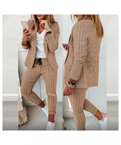 Pants Suit Set for Women Lightweight Open Front Blazer and Drawstring Pants Court Attire Stretchy Business Suits Khaki Busine...