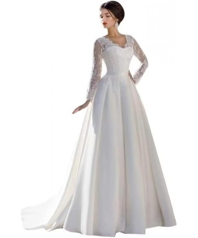 Long Sleeve Lace Wedding Dresses for Bride Mermaid Satin Tulle Bridal Gown for Women 10white $42.56 Dresses