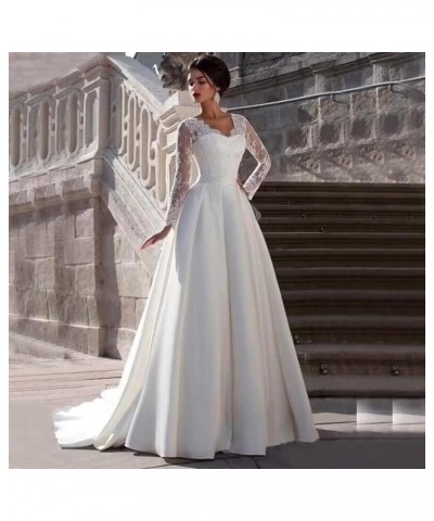 Long Sleeve Lace Wedding Dresses for Bride Mermaid Satin Tulle Bridal Gown for Women 10white $42.56 Dresses