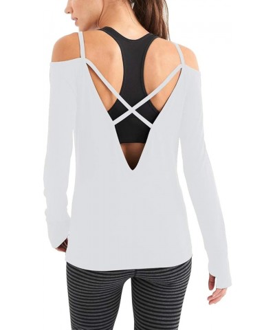 Women's Long Sleeve Yoga Tops Workouts Clothes Activewear Backless Cute Gym Shirts White $14.74 Activewear