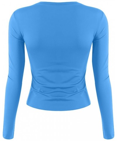 Crop Tops for Women Y2k Casual Y2k Long Sleeve Crop Top Sexy Basic Solid Skinny Crewneck Slim Fit Fitted Tight Tees 01-blue $...