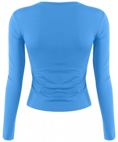 Crop Tops for Women Y2k Casual Y2k Long Sleeve Crop Top Sexy Basic Solid Skinny Crewneck Slim Fit Fitted Tight Tees 01-blue $...