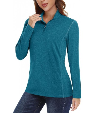 Women's UPF 50+ Shirts 1/4 Zip Sun Protection Long Sleeve Quick Dry Shirt Lightweight Hiking Outdoor P-blue $16.23 Activewear