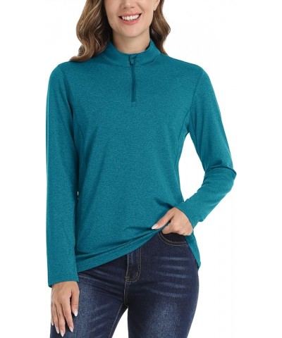 Women's UPF 50+ Shirts 1/4 Zip Sun Protection Long Sleeve Quick Dry Shirt Lightweight Hiking Outdoor P-blue $16.23 Activewear