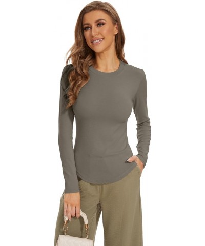 Women Plain T-Shirts Classic-Fit Long-Sleeve Crewneck Tops Khaki (O Neck) $14.10 T-Shirts