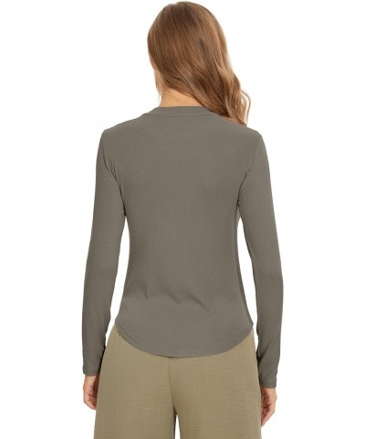 Women Plain T-Shirts Classic-Fit Long-Sleeve Crewneck Tops Khaki (O Neck) $14.10 T-Shirts