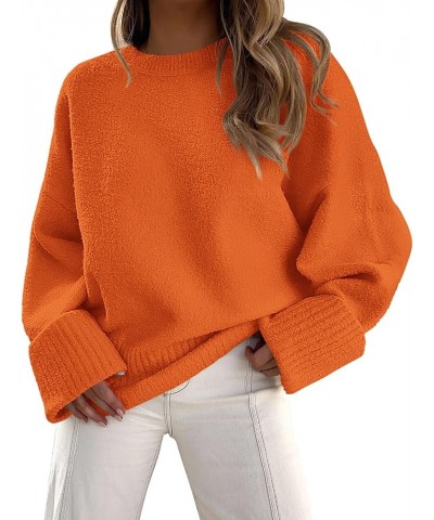 Women Fall Oversized Sweaters Casual Crewneck Pullover Long Sleeve Fuzzy Chunky Knit Tops Blouse Orange $24.48 Sweaters