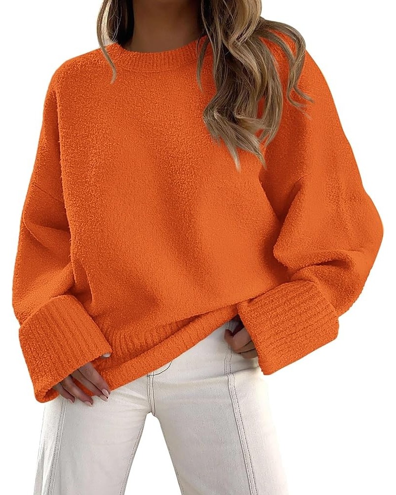 Women Fall Oversized Sweaters Casual Crewneck Pullover Long Sleeve Fuzzy Chunky Knit Tops Blouse Orange $24.48 Sweaters