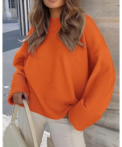 Women Fall Oversized Sweaters Casual Crewneck Pullover Long Sleeve Fuzzy Chunky Knit Tops Blouse Orange $24.48 Sweaters