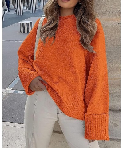 Women Fall Oversized Sweaters Casual Crewneck Pullover Long Sleeve Fuzzy Chunky Knit Tops Blouse Orange $24.48 Sweaters