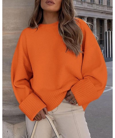 Women Fall Oversized Sweaters Casual Crewneck Pullover Long Sleeve Fuzzy Chunky Knit Tops Blouse Orange $24.48 Sweaters