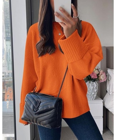 Women Fall Oversized Sweaters Casual Crewneck Pullover Long Sleeve Fuzzy Chunky Knit Tops Blouse Orange $24.48 Sweaters