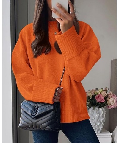 Women Fall Oversized Sweaters Casual Crewneck Pullover Long Sleeve Fuzzy Chunky Knit Tops Blouse Orange $24.48 Sweaters