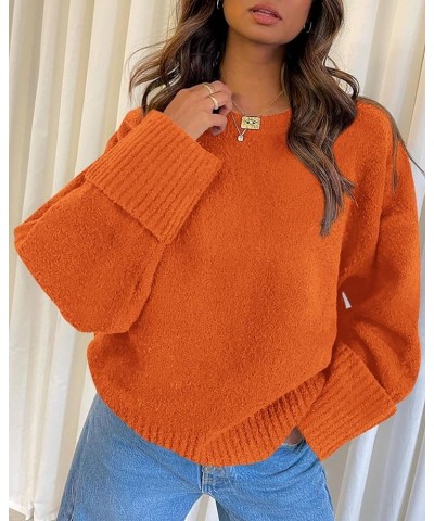 Women Fall Oversized Sweaters Casual Crewneck Pullover Long Sleeve Fuzzy Chunky Knit Tops Blouse Orange $24.48 Sweaters