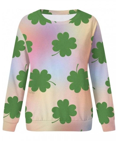 Womens St. Patrick's Day Clover Printed Hoodies Irish Shamrock Green Sweatshirt Long Sleeve Round Neck Pullover Tops Ag 2 $7....