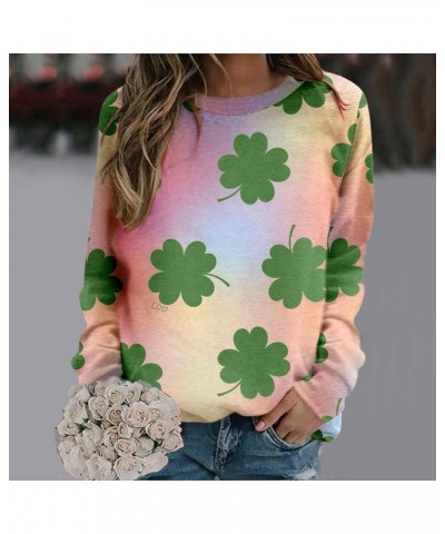 Womens St. Patrick's Day Clover Printed Hoodies Irish Shamrock Green Sweatshirt Long Sleeve Round Neck Pullover Tops Ag 2 $7....