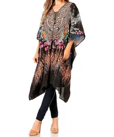 Zeni Women's Short Sleeve V-Neck Summer Floral Print Caftan Dress Cover-up 433 $26.54 Swimsuits