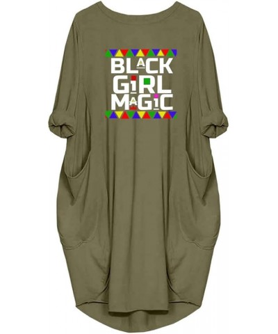 Women Black Girl Magic Long Sleeve Loose Pocket Oversize Tunic Dress Tops Green $13.38 Dresses