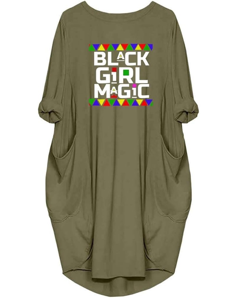 Women Black Girl Magic Long Sleeve Loose Pocket Oversize Tunic Dress Tops Green $13.38 Dresses