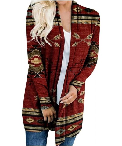 Oversized Fall Long Sleeve Robe for Women Classic Run Cool Aztec Collarless Pocket Loose Fitting Cotton 02-red $9.05 Robes