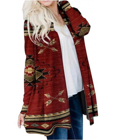 Oversized Fall Long Sleeve Robe for Women Classic Run Cool Aztec Collarless Pocket Loose Fitting Cotton 02-red $9.05 Robes