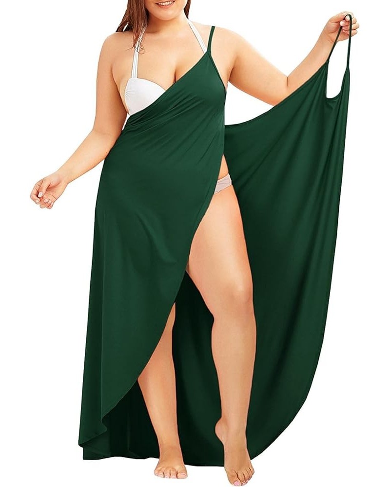 Plus Size Spaghetti Strap Cover Up Beach Backless Wrap Long Dress Army Green $16.32 Swimsuits