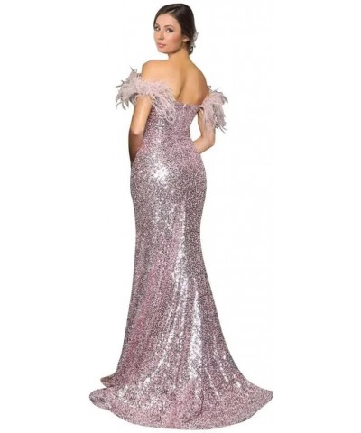 Feather Sequin Prom Dresses 2024 Off Shoulder Mermaid Formal Evening Party Gown Slit Wedding Dress Grape $45.39 Dresses