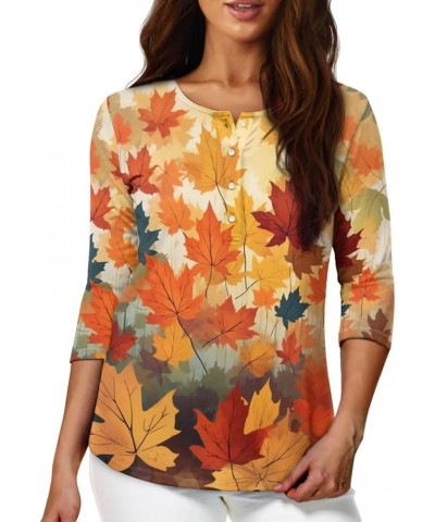 Plus Size Tops for Women 3/4 Sleeve Suitable for Early Fall Spring Maple Leaf $10.00 Pants