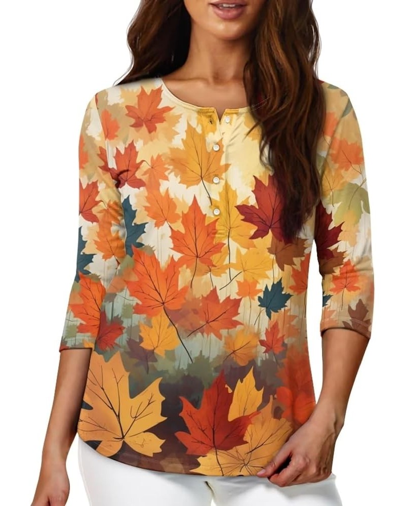 Plus Size Tops for Women 3/4 Sleeve Suitable for Early Fall Spring Maple Leaf $10.00 Pants